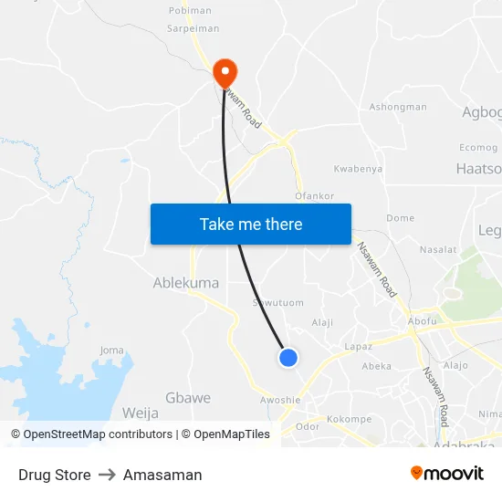 Drug Store to Amasaman map