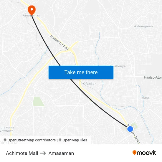 Achimota Mall to Amasaman map