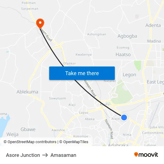 Asore Junction to Amasaman map