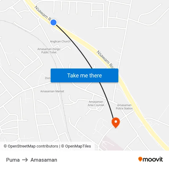 Puma to Amasaman map