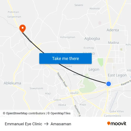 Emmanuel Eye Clinic to Amasaman map