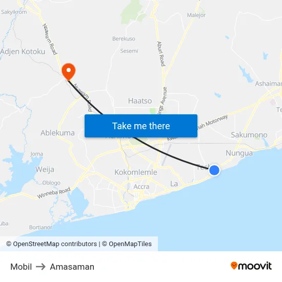 Mobil to Amasaman map