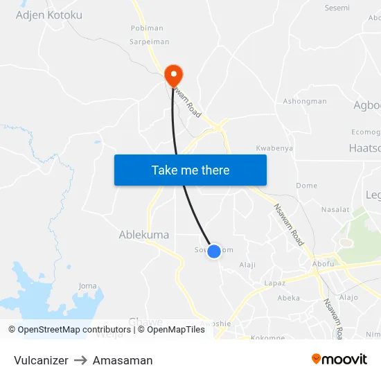 Vulcanizer to Amasaman map