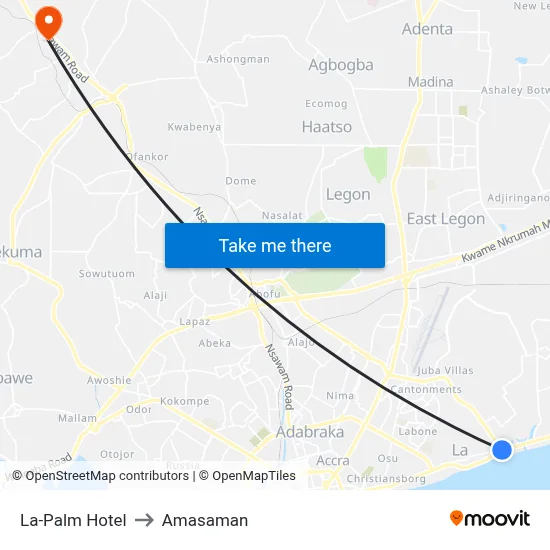 La-Palm Hotel to Amasaman map
