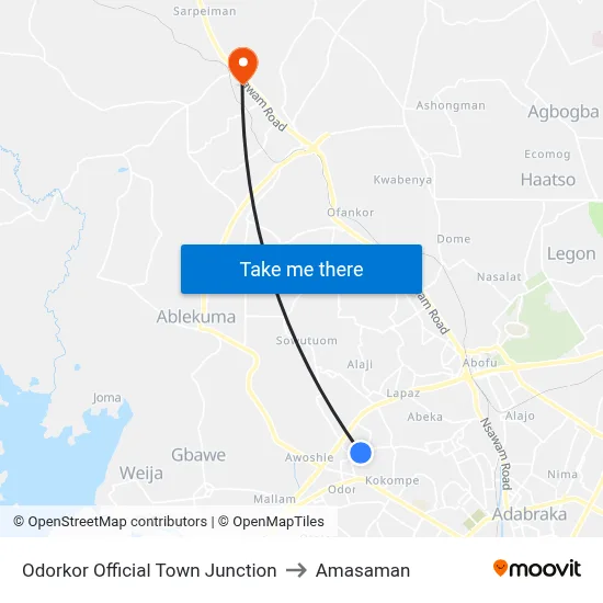 Odorkor Official Town Junction to Amasaman map