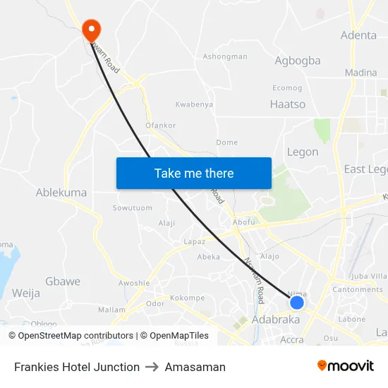 Frankies Hotel Junction to Amasaman map