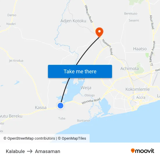 Kalabule to Amasaman map