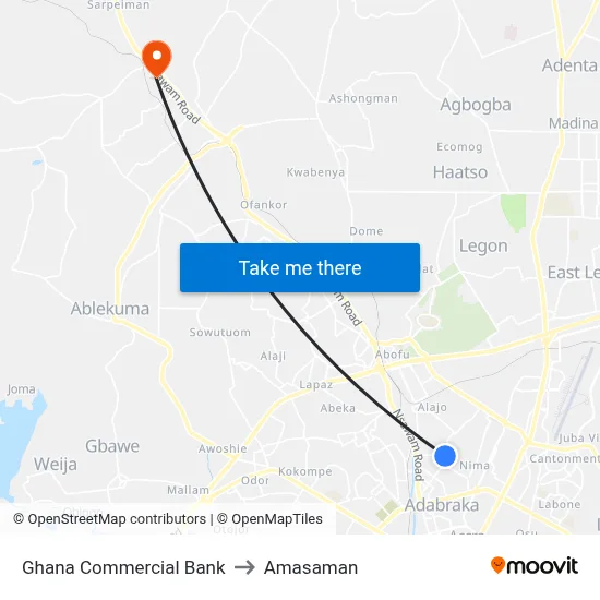 Ghana Commercial Bank to Amasaman map