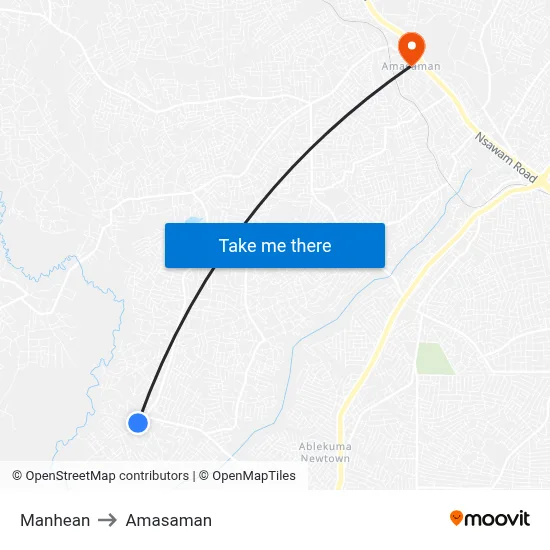 Manhean to Amasaman map