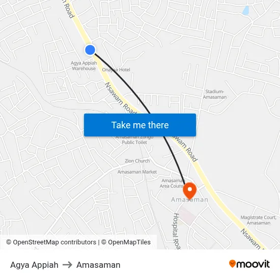 Agya Appiah to Amasaman map
