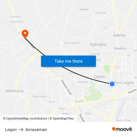 Legon to Amasaman map