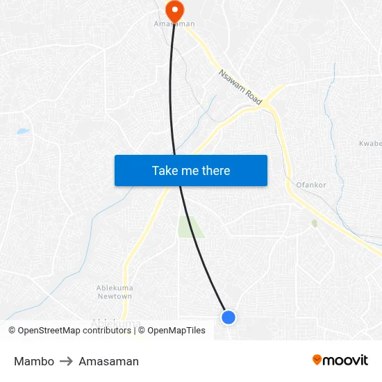 Mambo to Amasaman map