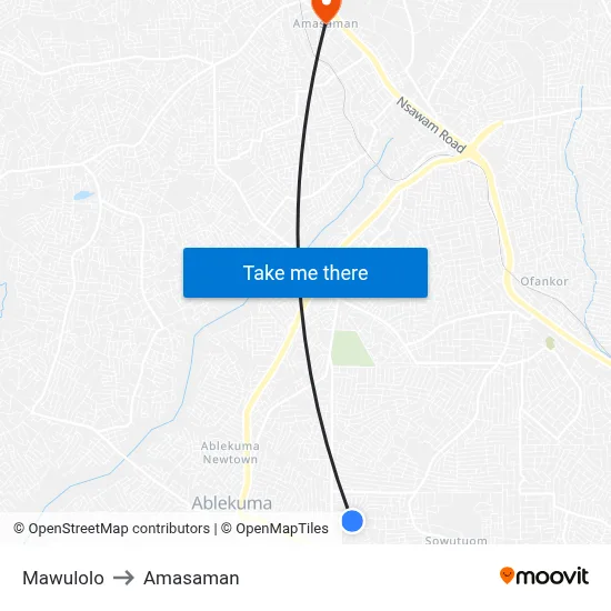 Mawulolo to Amasaman map
