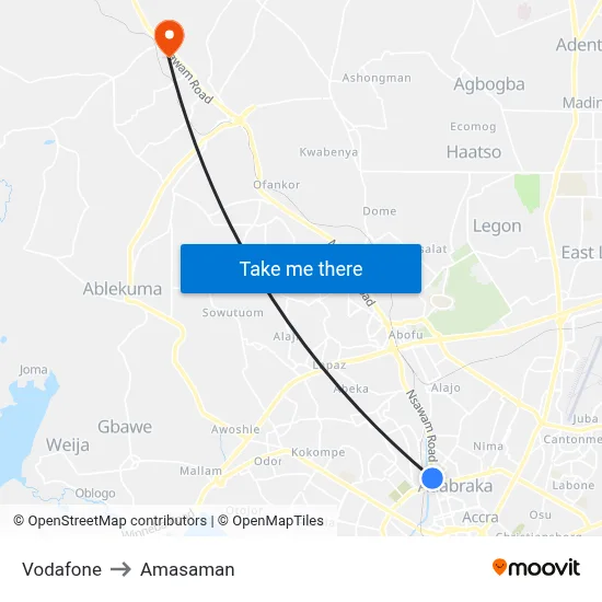 Vodafone to Amasaman map
