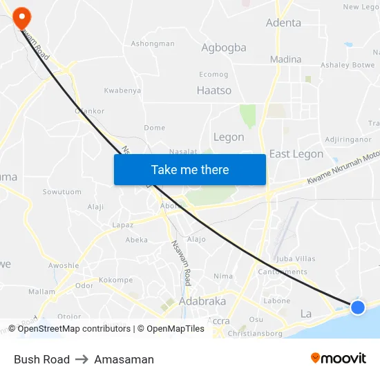 Bush Road to Amasaman map