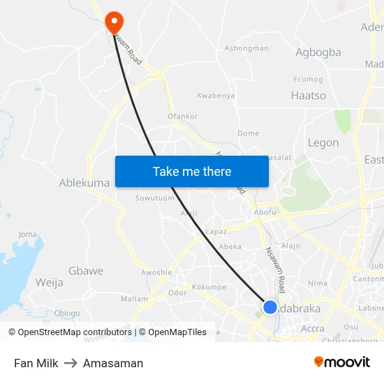Fan Milk to Amasaman map