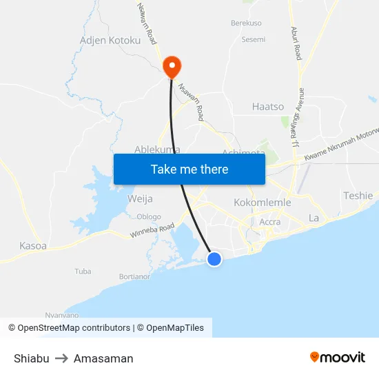 Shiabu to Amasaman map