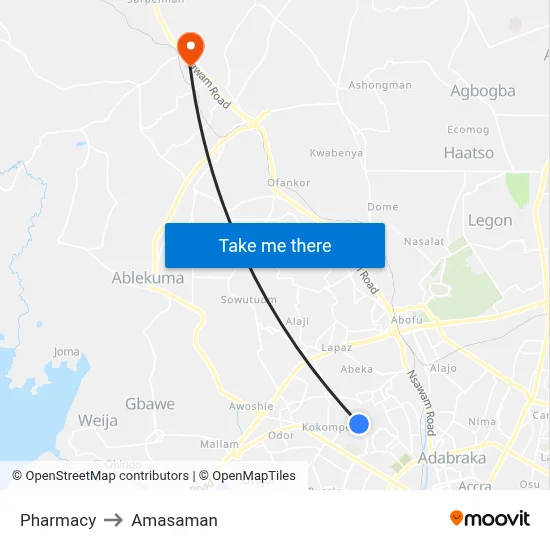 Pharmacy to Amasaman map