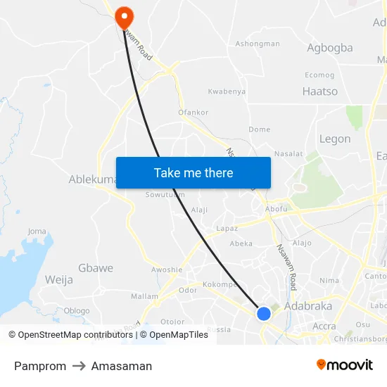 Pamprom to Amasaman map