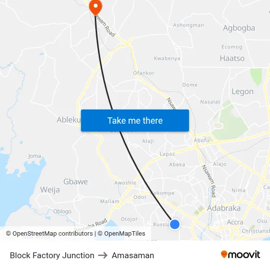 Block Factory Junction to Amasaman map