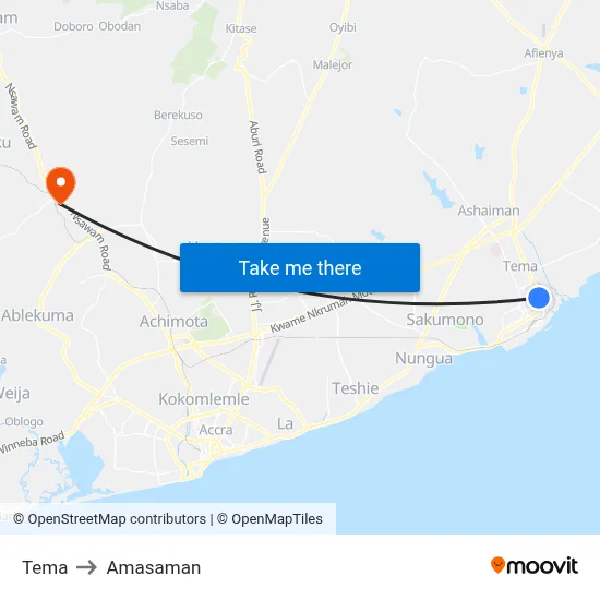Tema to Amasaman map