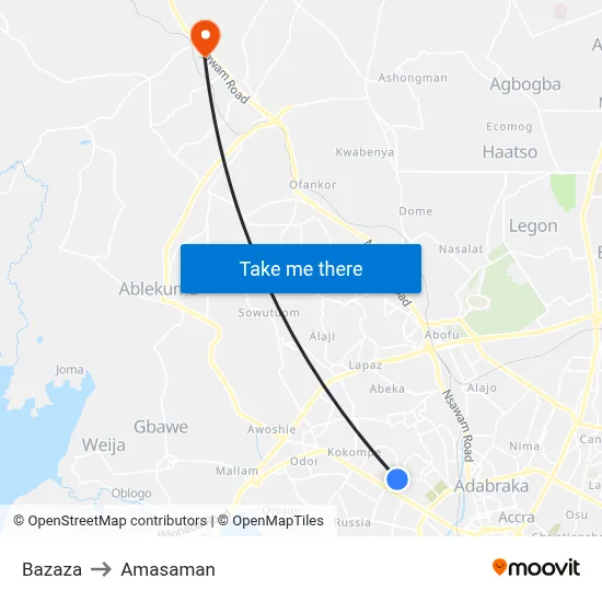 Bazaza to Amasaman map