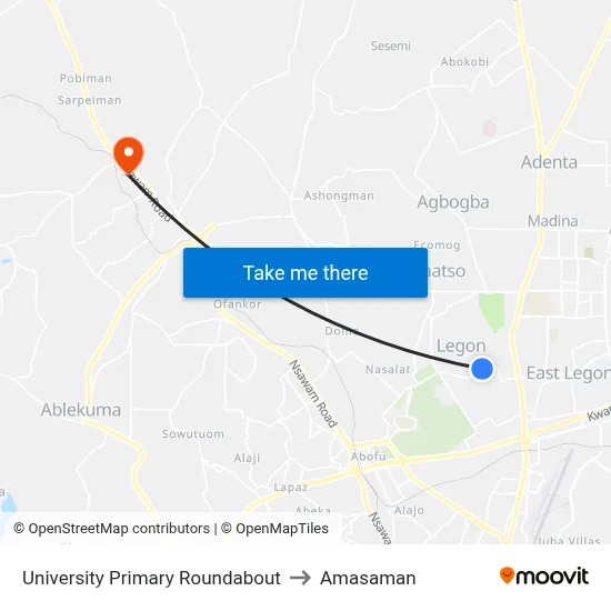 University Primary Roundabout to Amasaman map