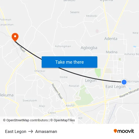 East Legon to Amasaman map