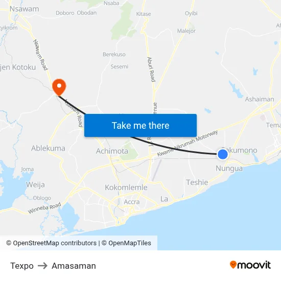 Texpo to Amasaman map