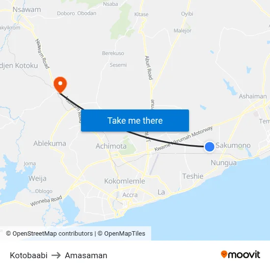 Kotobaabi to Amasaman map