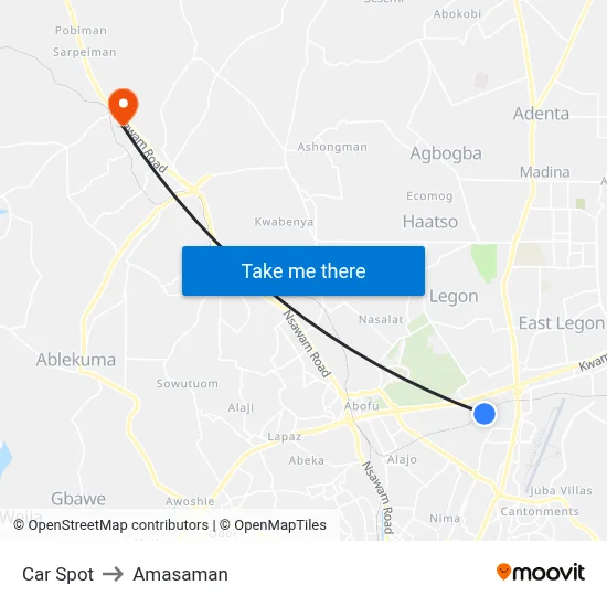 Car Spot to Amasaman map