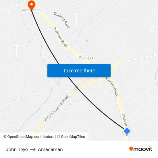 John Teye to Amasaman map