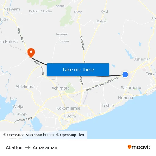 Abattoir to Amasaman map