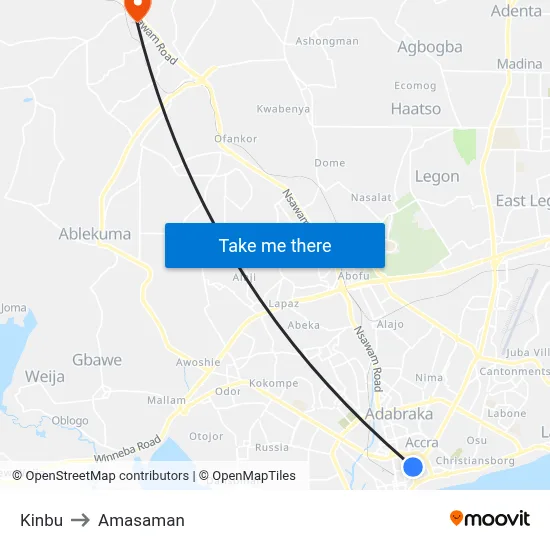 Kinbu to Amasaman map