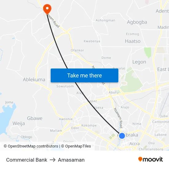 Commercial Bank to Amasaman map