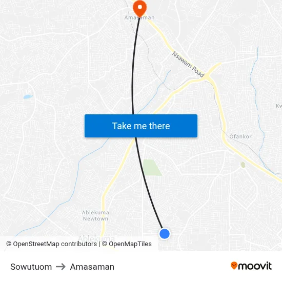 Sowutuom to Amasaman map
