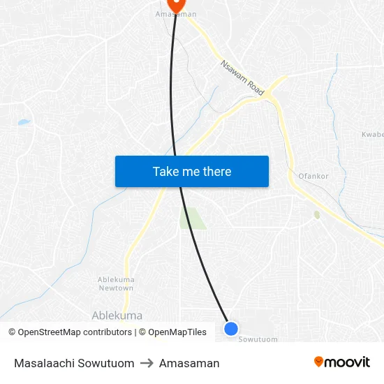 Masalaachi Sowutuom to Amasaman map