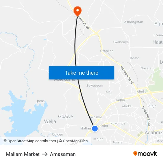 Mallam Market to Amasaman map