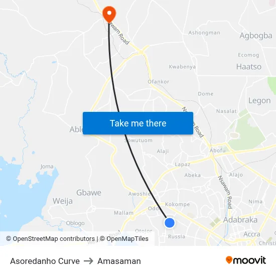 Asoredanho Curve to Amasaman map