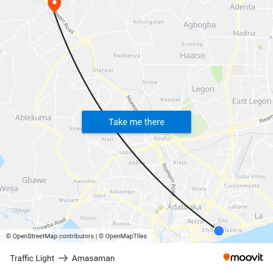 Traffic Light to Amasaman map