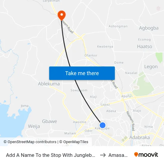 Add A Name To the Stop With Junglebus App to Amasaman map