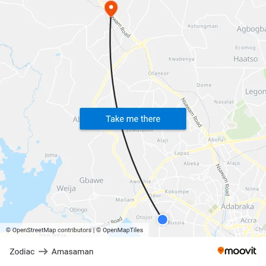 Zodiac to Amasaman map