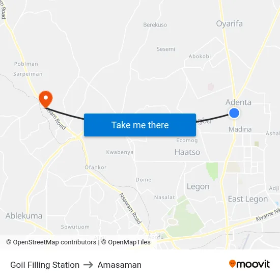 Goil Filling Station to Amasaman map