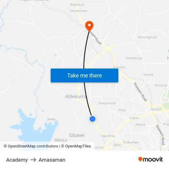 Academy to Amasaman map