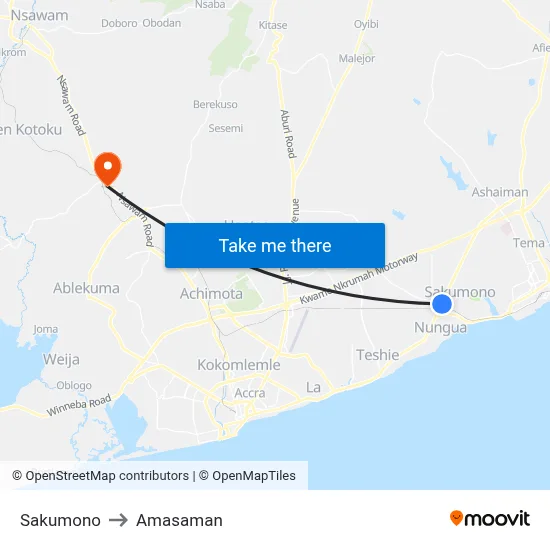 Sakumono to Amasaman map