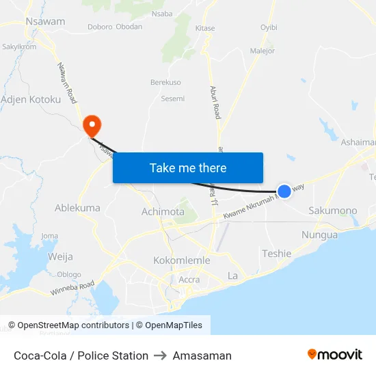Coca-Cola / Police Station to Amasaman map