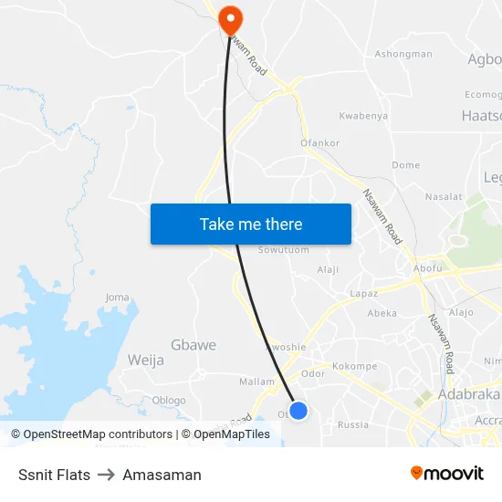 Ssnit Flats to Amasaman map