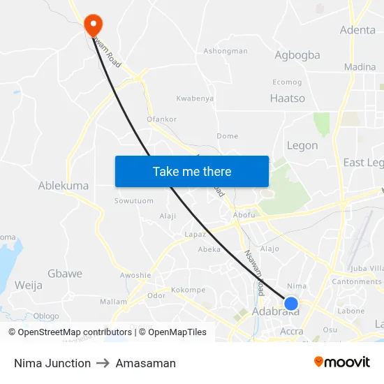 Nima Junction to Amasaman map