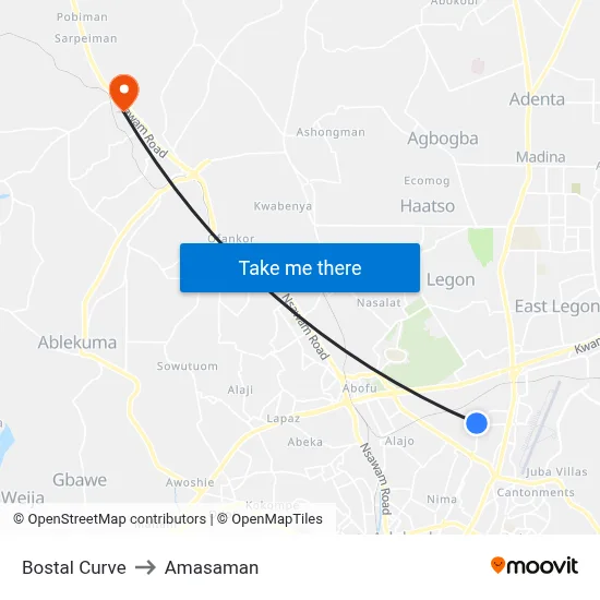 Bostal Curve to Amasaman map