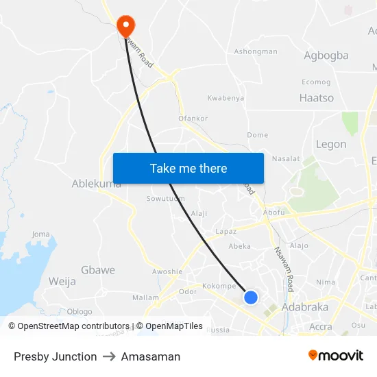 Presby Junction to Amasaman map